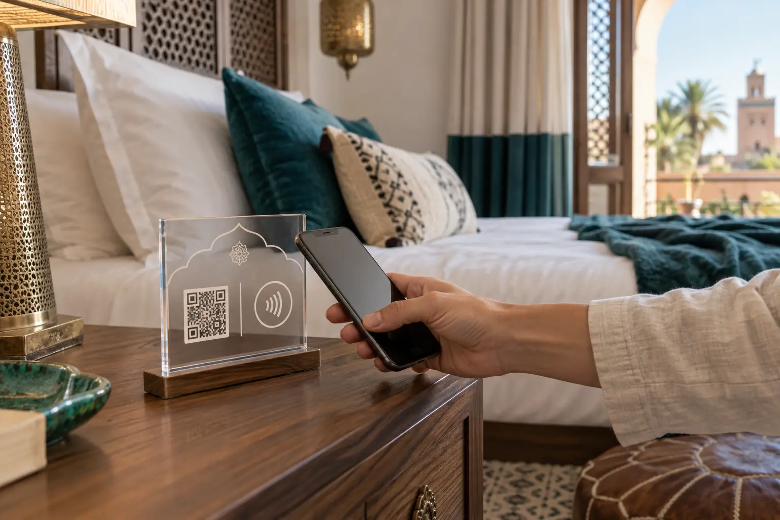 Support QR Code et NFC donnant accès au guide digital d’un hôtel
