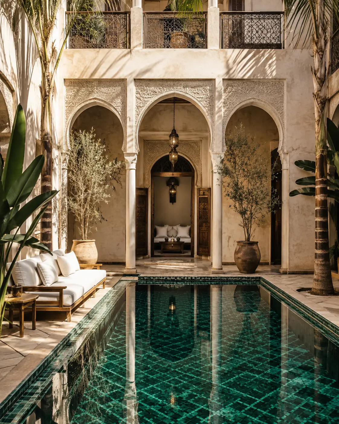 Patio et bassin d’un riad, illustration de l’accueil