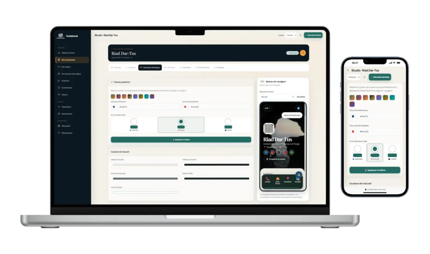 Studio Guidebook avec personnalisation et aperçu mobile